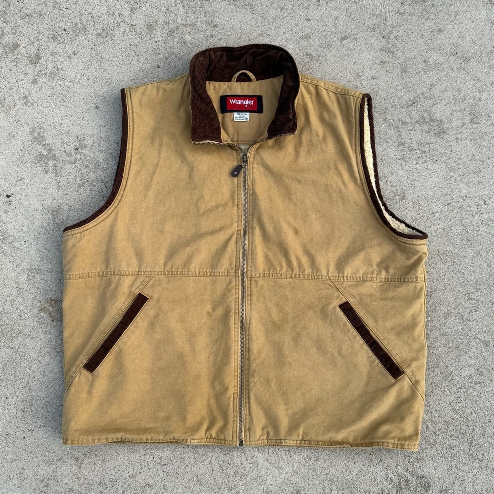 Wrangler Hero Canvas Vest Brown Corduroy Trim Sherpa Lining Size XL